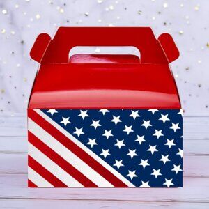 American Flag Gable Gift Boxes, Patriotic Party Favor Boxes, Red White and Blue
